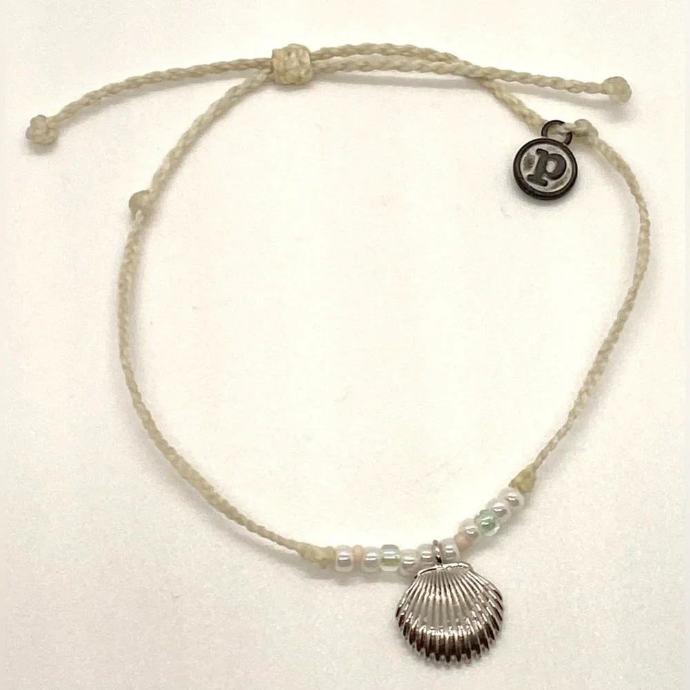 PuraVida Cream Red Braided Beaded Shell Charm String Bracelets Boho Y2K Festival